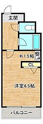 布施オーク5 1Kの間取図画像