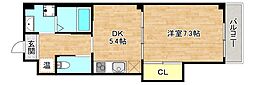 ヴィーブル寺田町2 1DKの間取図画像
