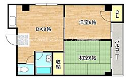 ロイヤル丸文 2DKの間取図画像