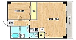 プリンストン布施 1LDKの間取図画像