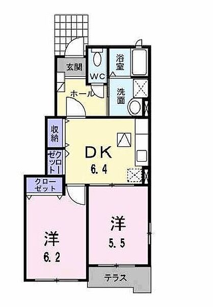 グレイシャス　ハイム　Ｂ棟 101｜兵庫県加東市下滝野 1丁目(賃貸アパート2DK・1階・45.72㎡)の写真 その2