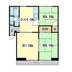 ヴィラ1 3DKの間取図画像