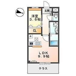 サニーリバーツ 1階1LDKの間取り