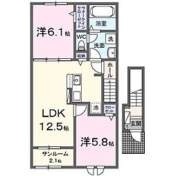シャルム朝来 2LDKの間取図画像