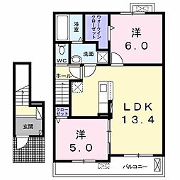 リヴェール西脇 2LDKの間取図画像