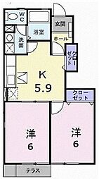 宮北ガーデンハウス 2DKの間取図画像