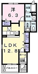 カーサプラシード2番館 1LDKの間取図画像
