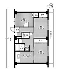ビレッジハウス奥北野4号棟 3DKの間取図画像