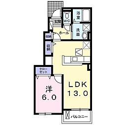 フェルネス2 1LDKの間取図画像