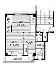 ビレッジハウス十王堂1号棟 2Kの間取図画像