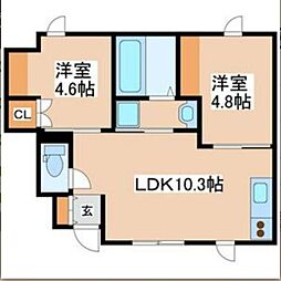 グリーンフォレスト加古川南 2LDKの間取図画像