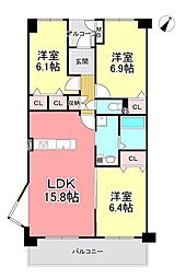 東峰マンション春日 3LDKの間取図画像