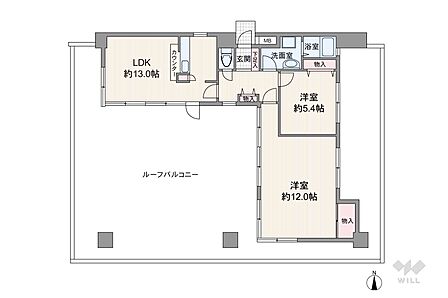 〜間取図〜間取りは専有面積62.1?の2LDK。ルーフバルコニー58.57?の開放感ある間取りです！2025年11月にリフォーム済みですので、すぐにお住まいいただけます！