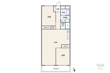 間取りは専有面積70.12平米の2LDK。バルコニー面積は8.25平米です。