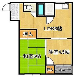 槻田コーポA棟 2LDKの間取図画像