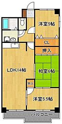 セントラルパーク浅生 8階3LDKの間取り