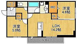 D-ROOM前田 3階2LDKの間取り