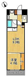 ウイングス西本町 9階1LDKの間取り