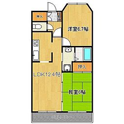 オークランド桜通り 4階2LDKの間取り