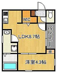 ビブレ九工大前 1階1LDKの間取り