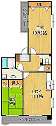 ガーデンパレスやひろ1 2LDKの間取図画像