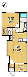 北九州市八幡東区春の町1丁目アパート 1LDKの間取図画像