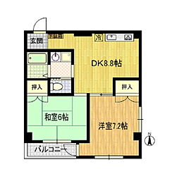 ゆう表参道 2階2DKの間取り