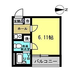 ベルフルール 1Kの間取図画像