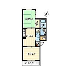 パークレイン川崎大師 2DKの間取図画像
