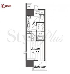 オープンレジデンシア久屋大通THECOURT 1Kの間取図画像