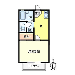 フレーシェルY 2階1Kの間取り