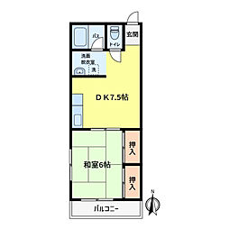 東金町ハイツ 2階1DKの間取り