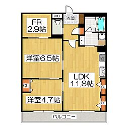 インサイトルポ山科新十条 3階2SLDKの間取り