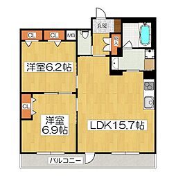 インサイトルポ山科新十条 2階2LDKの間取り