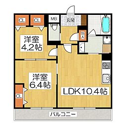 インサイトルポ山科新十条 4階2LDKの間取り