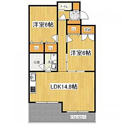 シンフォニー御陵安祥寺川 4階2LDKの間取り