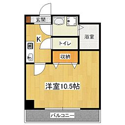 LACASA山科 2階1Kの間取り