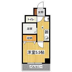 LACASA山科 5階1Kの間取り