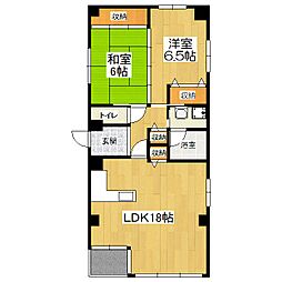 リュミエ山科 3階2LDKの間取り