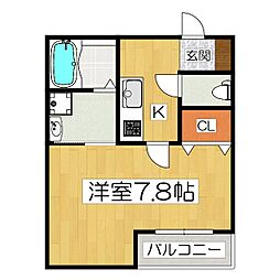 仮）山科区小野蚊ケ瀬町新築アパート 1階1Kの間取り
