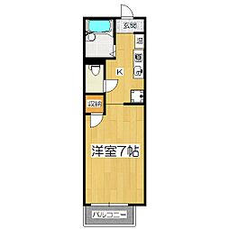 ラプラス竹鼻II 1階ワンルームの間取り