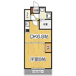 グランディール 2階1DKの間取り