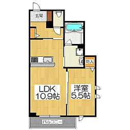 ViaSoleやましな 1LDKの間取図画像