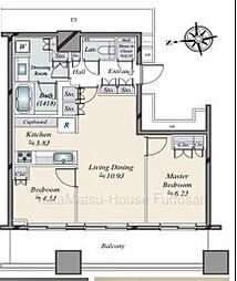 築後未入居住戸「ワールドタワーレジデンス　26階」 2LDKの間取り