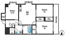 フェリスカワハラ 3DKの間取図画像
