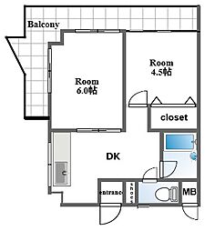 エスペランサ馬込 2階2DKの間取り