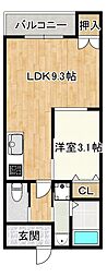 リベルタ基山 1階1LDKの間取り