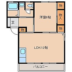 エルムB棟 1階1LDKの間取り
