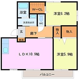 アーナリ2番館 2階2LDKの間取り