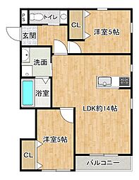 レイクサイド大保 1階2LDKの間取り